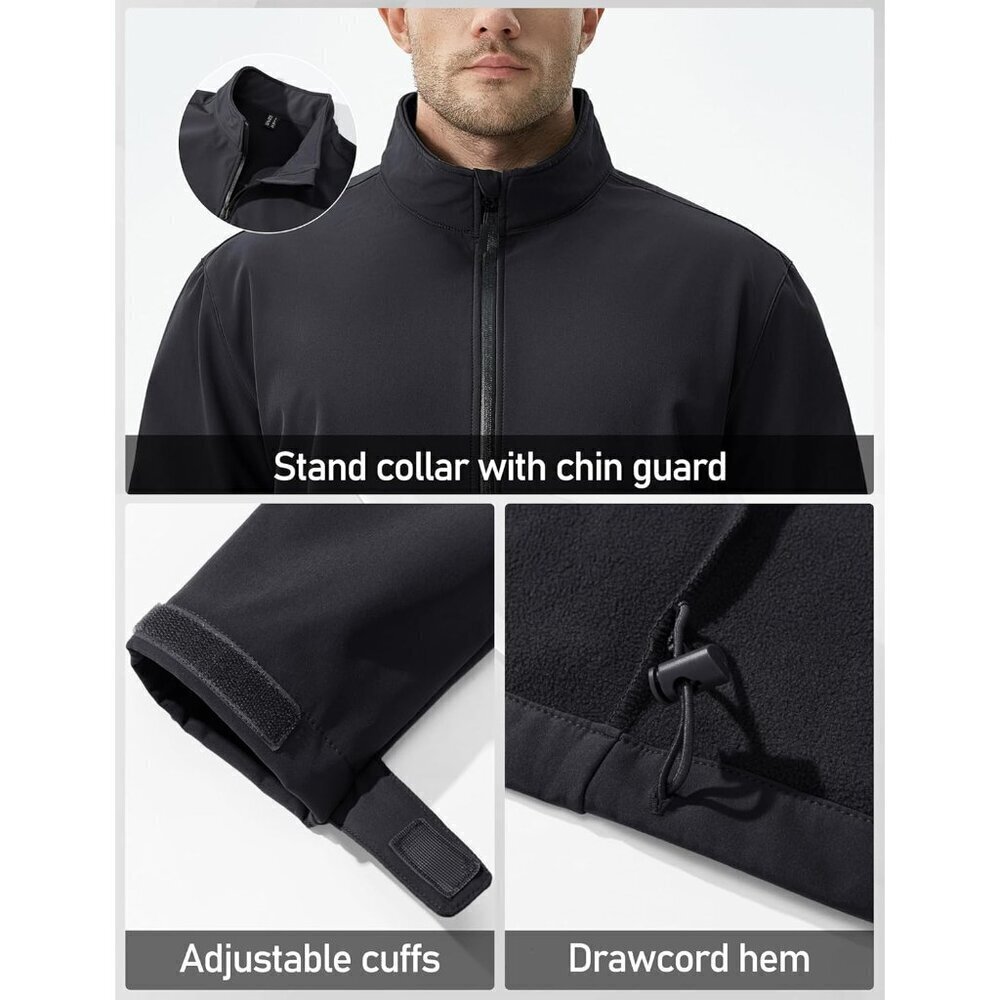 Men's Fleece Lined Softshell Jacket Lightweight Waterproof Windbreaker Zip Up Wi - Picture 6 of 7